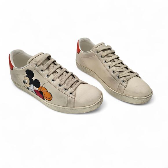 Gucci Ace Sneaker Disney Mickey Mouse Beige Orange Low Top Size 38.5 US 8.5 - Picture 3 of 11